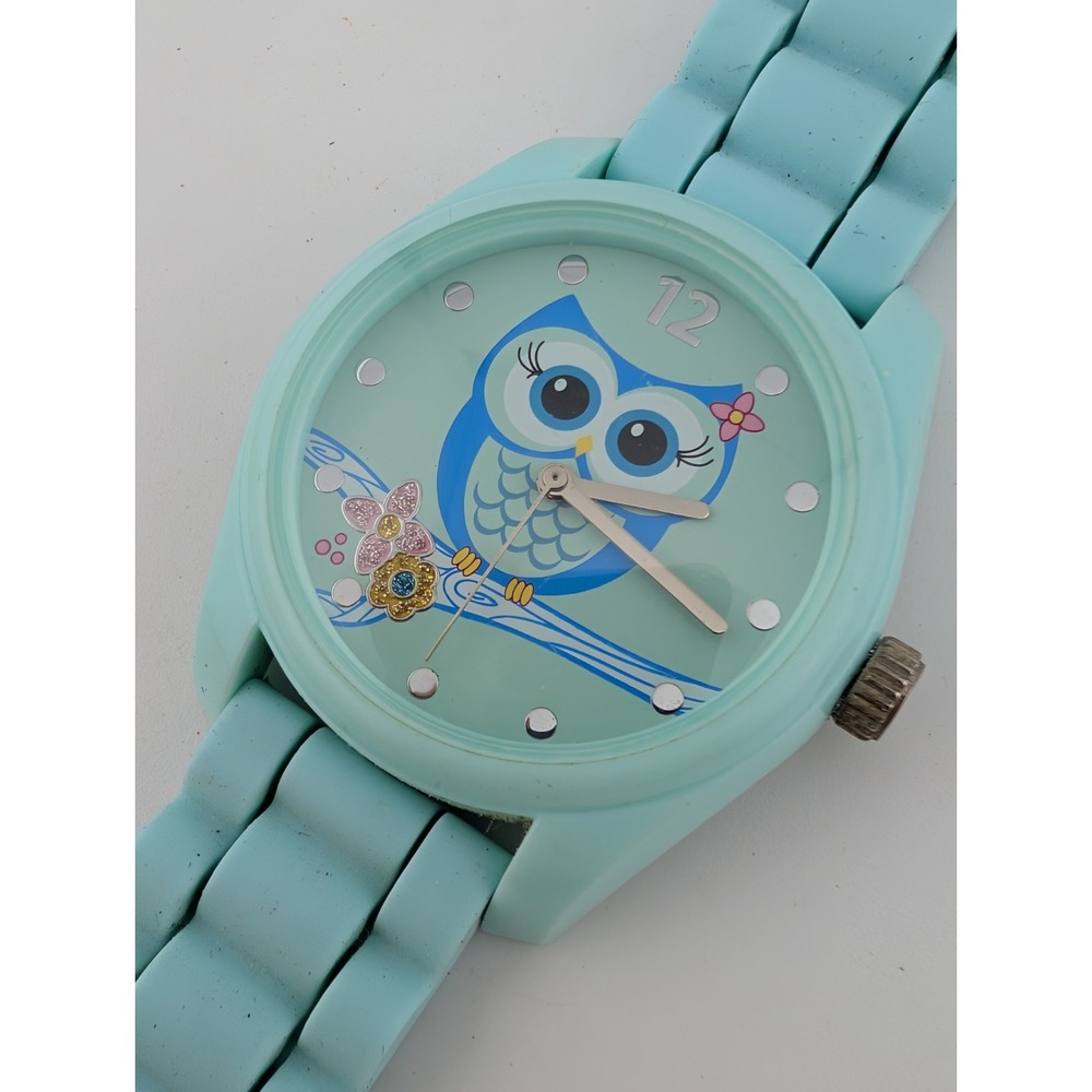Owl Watch Women 40mm Case Teal Silicone Band- New Battery
